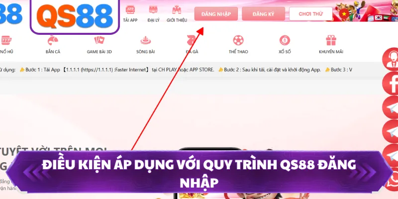Điều kiện áp dụng với quy trình QS88 đăng nhập